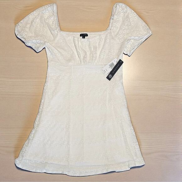 As U Wish Smocked Back Lace Dress Juniors XL Short Sleeve Ivory Summer Party NWT - Picture 11 of 11